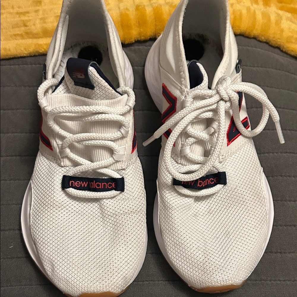 New Balance White and Navy Sneakers with Red Accents